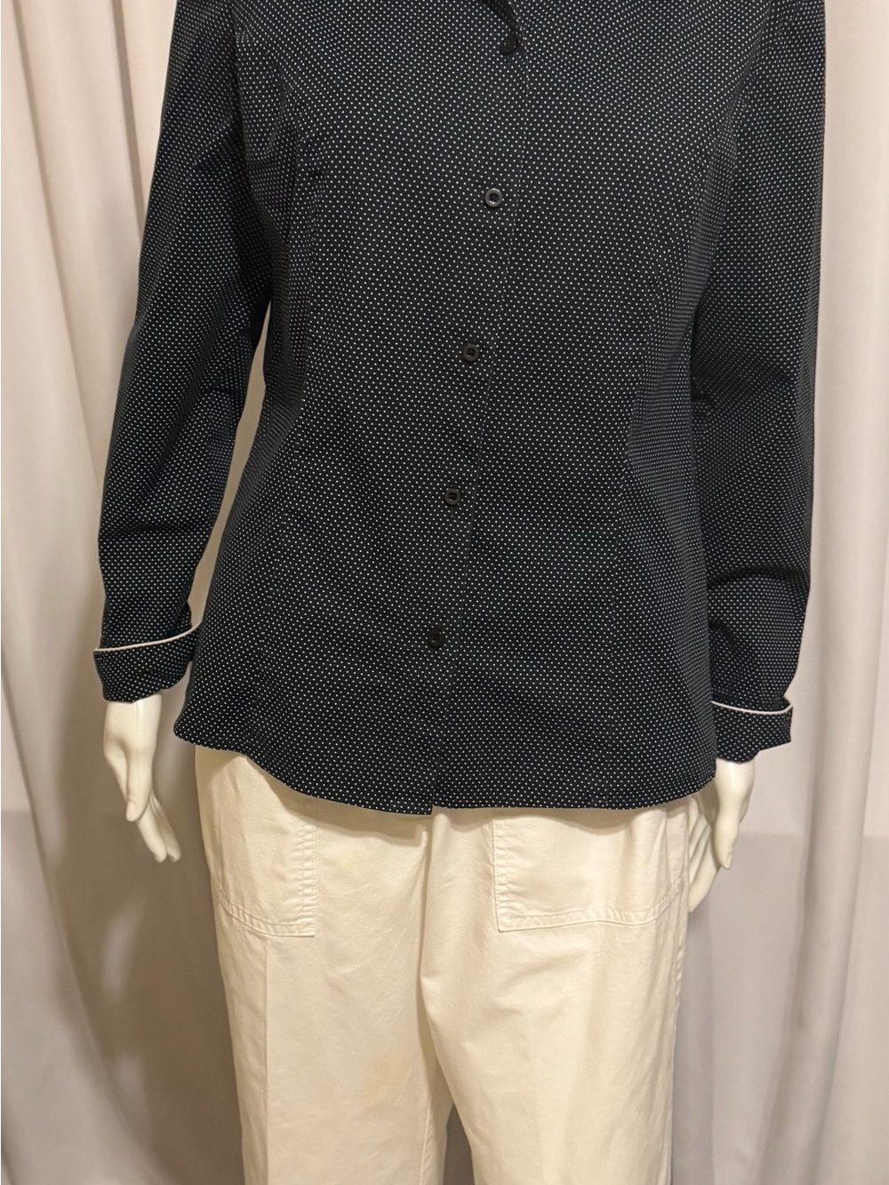 Ann Taylor Navy Tiny Dot Button-Down Shirt